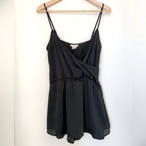 Cope Silky Spaghetti Strap Sleeveless V Neck Romper Black